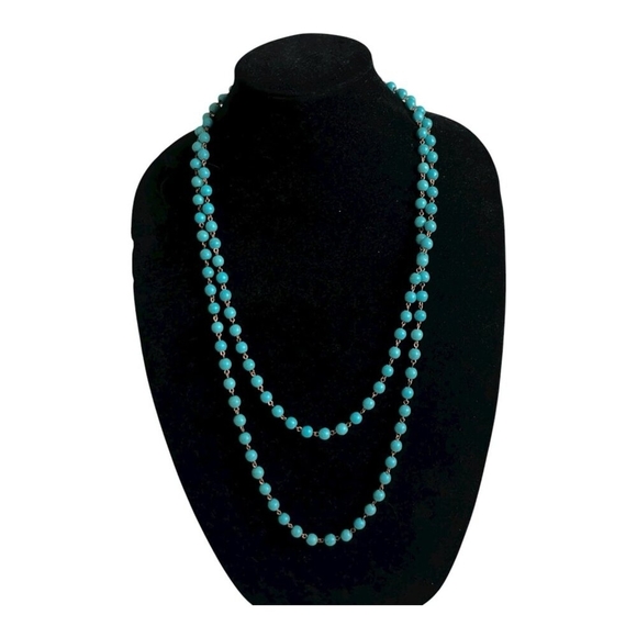 Chunky Turquoise Howlite Bead Rosary Chain Necklace In Presentation Box - Picture 5 of 6